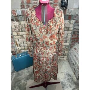 shirtwaist dress 1980s sheer ruffle collar sz 14 rust tan